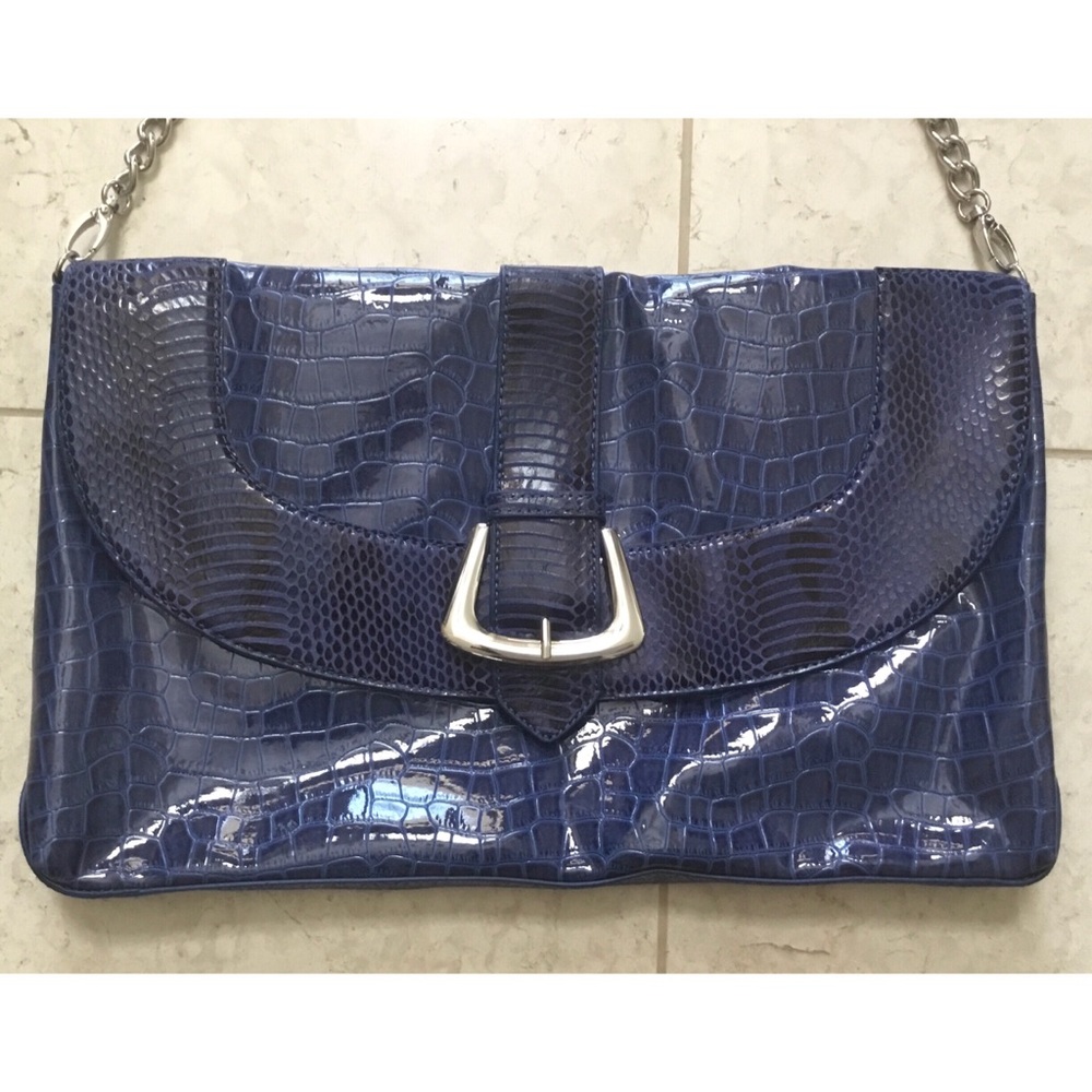 WHBM royal blue snakeskin embossed clutch handbag